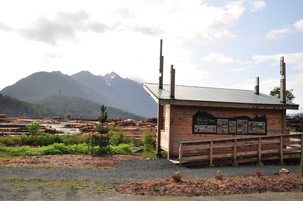 Heritage trail structure overlooking Sayward’s working waterfront