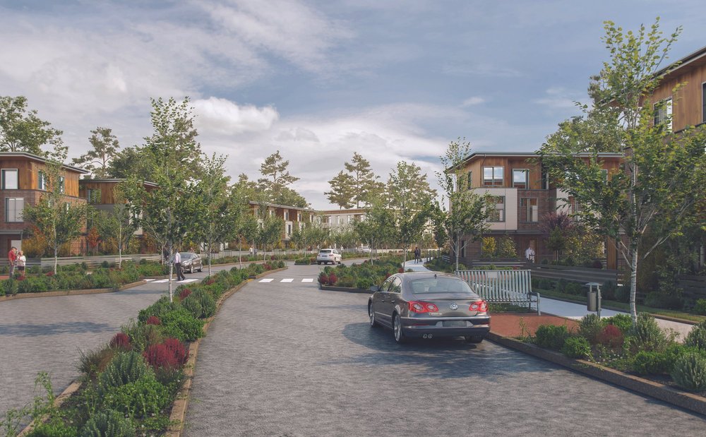 Rendered residential streetscape for the Village South master plan